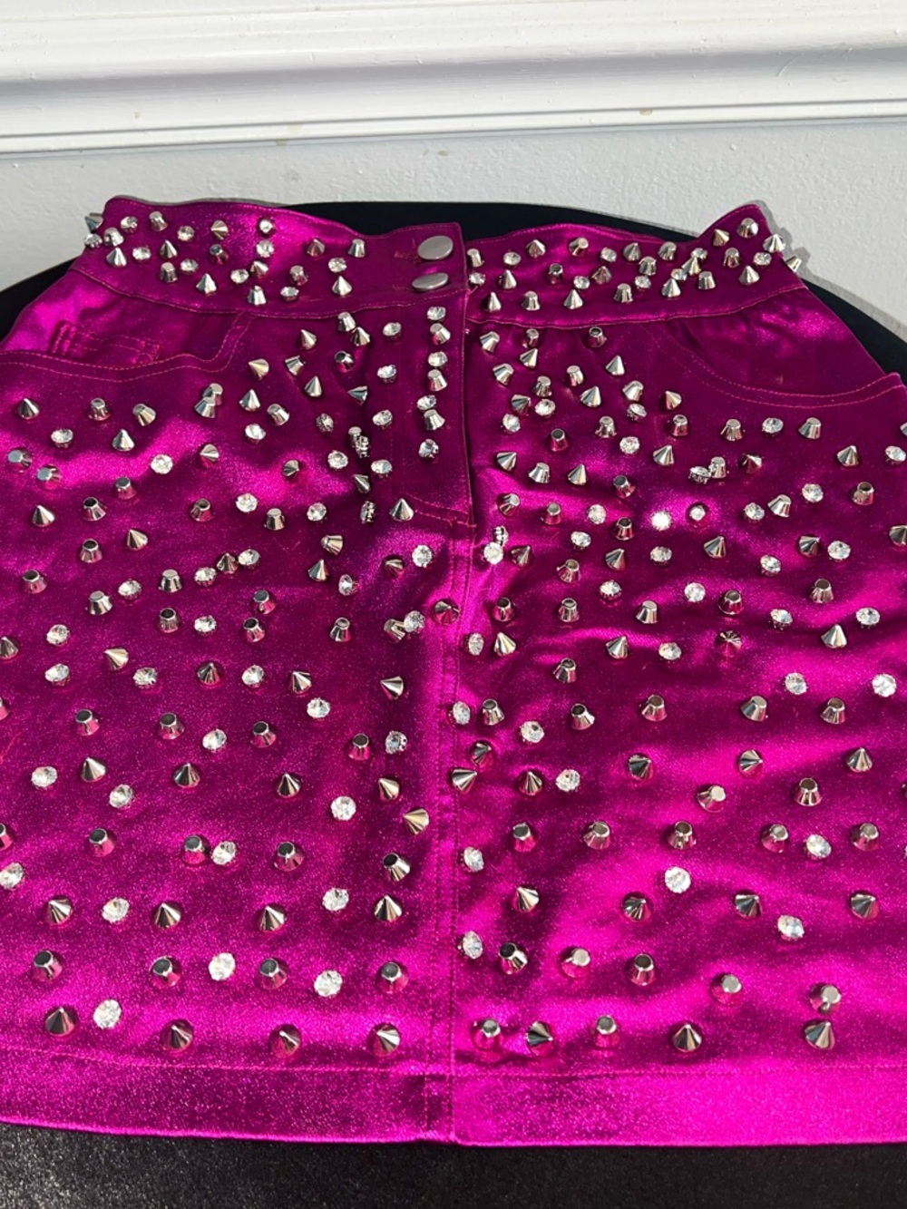 Fuchsia Metallic Studded Mini Skirt